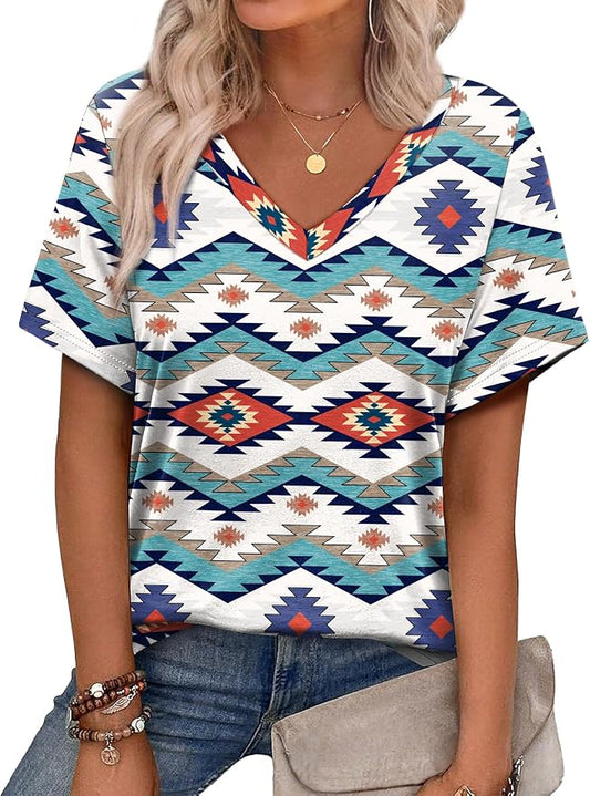 Alaroo Womens Summer Tops 2026 V Neck Short Sleeve Shirts Trendy Dressy Casual Vacation Outfits Printed by Alaroo