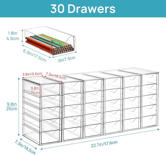 Vtopmart Acrylic Desk Organizer with 30 Drawers for Office, Makeup, Crafts | Clear Storage Drawers for Office Supplies, Desktop Organization for Makeup, Jewelry, Art Crafts, Bead, Pen, Stationary - Image 2