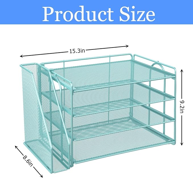 gianotter 4-Tier Paper Organizer With Magazine Holder | Desk Organizers and Accessories, File Organizer for Office Supplies Storag (Blue, 4-Tier) - Image 4