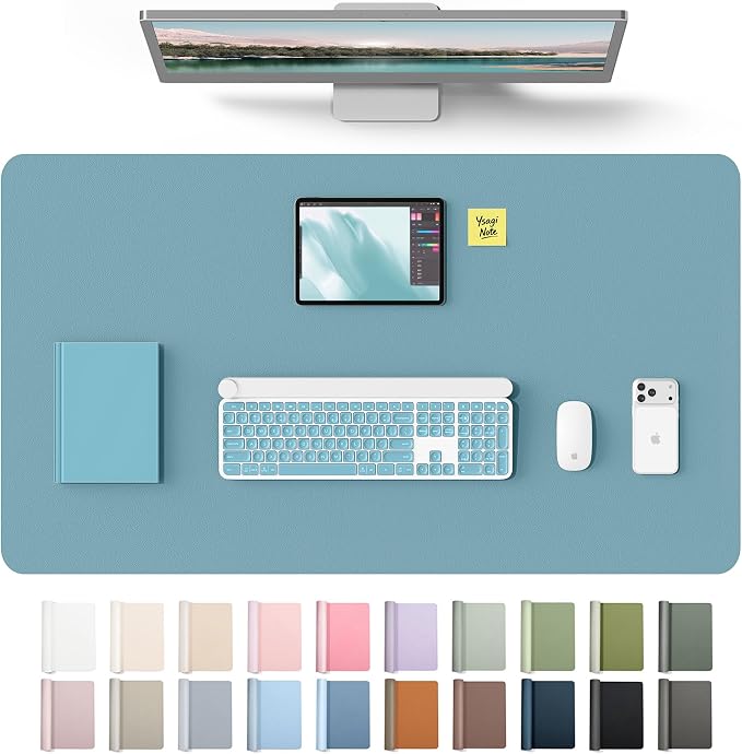 YSAGi Leather Desk Protector, Office Mat, Large Mouse Mat, Non-Slip PU Leather Blotter, Laptop Desk Mat, Waterproof Writing Pad for Office and Home(Aquamarine, 40" x 24") by YSAGi