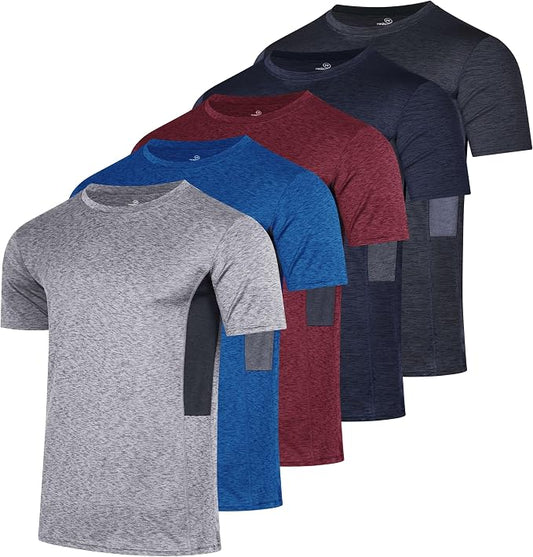 5 Pack Men's Dry Fit Short Sleeve T-Shirt Gym Workout Athletic Running Tee | Cooling, Moisture-Wicking, Crew Neck, Quick-Dry, Breathable, Active, Exercise, Fitness, Basketball, Cycling, Hiking, Tennis by RealEssentials