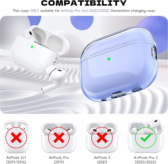 for Airpods Pro 2nd/1st Generation Case Cover, Compatible with Airpods Pro Case 2nd Gen USB C Charging Port, Clear Soft Transparent Military Grade Shockproof Case, Clear Purple - Image 5