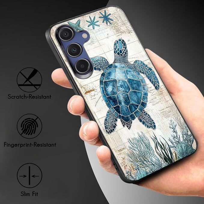 Designed for Galaxy S24 FE Phone Case,Slim Silicone Shockproof Protective Case for Galaxy S24 FE 6.7 inch,Sea Turtle Illustration - Image 3