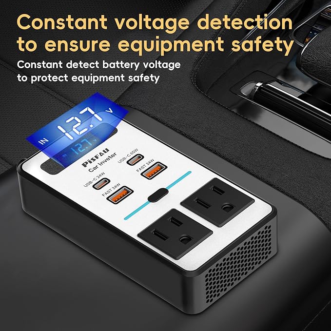200W Car Power Inverter DC 12V to 110V AC,Cigarette Lighter Adapter Plug with [65W USB-C]/USB-Fast Charger 24W/Multiple USB/Laptop car Charger with Voltage Display - Image 4