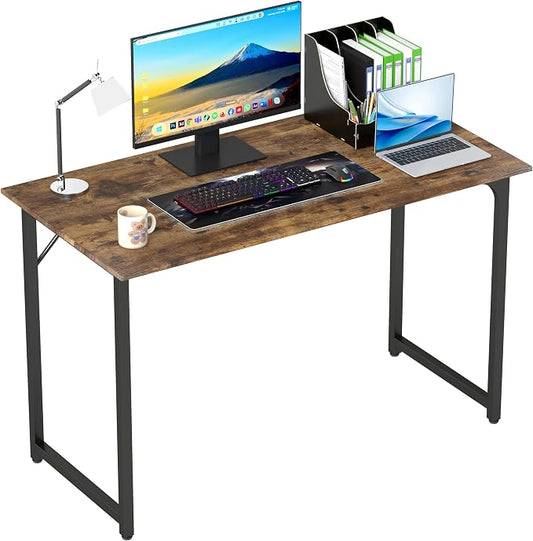 PayLessHere | 47 Inch Computer Desk | Brown | Sturdy Office Desk | Metal Frame, Adjustable Feet | Water-Resistant, Scratchproof Surface | Writing Table for Home Office or Study | Pack of 1 by PayLessHere