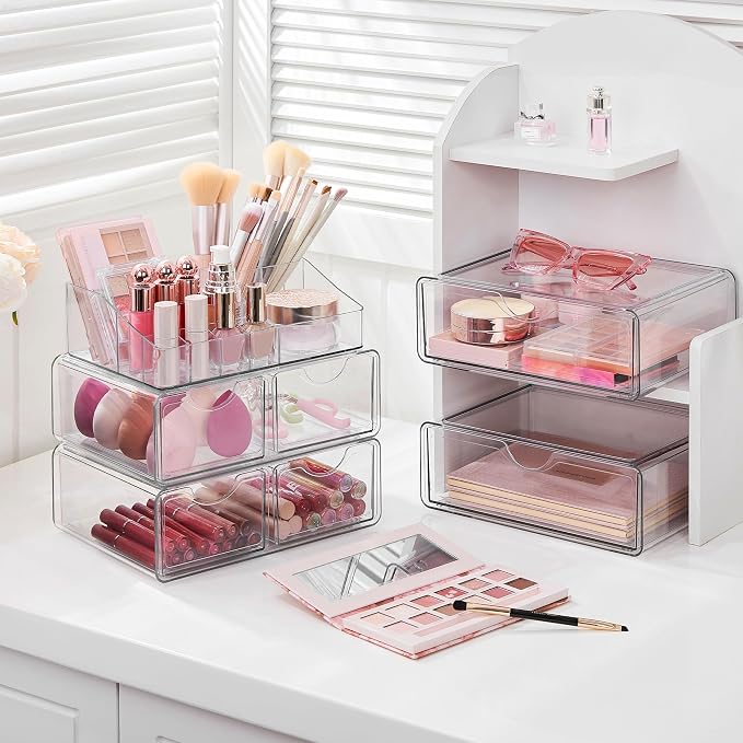 Vtopmart 5 Tier Clear Makeup Organizer with 6 Drawers | Smart Storage Layout, Clear for Better Visibility, Stackable, Large Capacity, for Makeup Lipstick Brush Skincare - Image 6