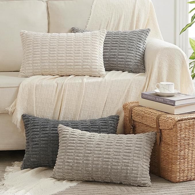 Fancy Homi 4 Packs Decorative Throw Pillow Covers for Living Room Couch Bed, Modern Farmhouse Boho Home Décor Accent Cushion Case, 20" x 12", Grey Series by Fancy+Homi