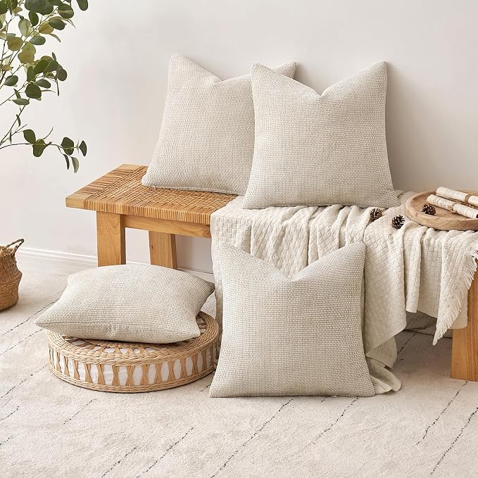 MIULEE Pack of 4 Couch Throw Pillow Covers 16x16 Inch Cream Soft Decorative Chenille Pillow Covers Farmhouse Accent Cushion Covers for Boho Spring Home Decor Sofa Bedroom Living Room - Image 4