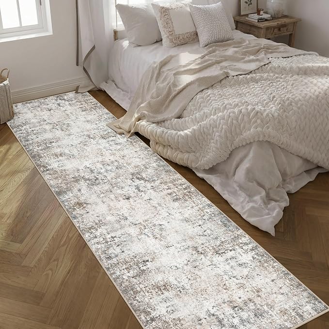 Washable Area Rug 3x14 Entryway Rug: Washable Modern Abstract Soft Thin Rug Indoor Floor No Slip Stain Resistant Carpet for Bedroom Dining Room Farmhouse Nursery Home Office - Brown Grey - Image 2