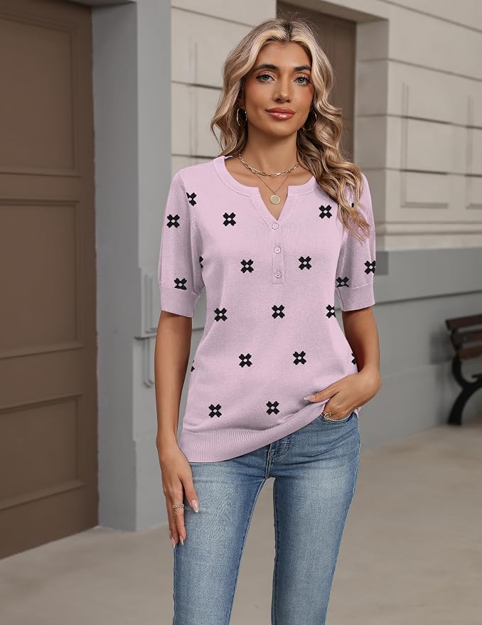 Zeagoo Women's Short Sleeve Sweater 2026 Spring Summer Tops Lightweight Casual V Neck Sweaters Dressy Work Blouses Clothes - Image 2