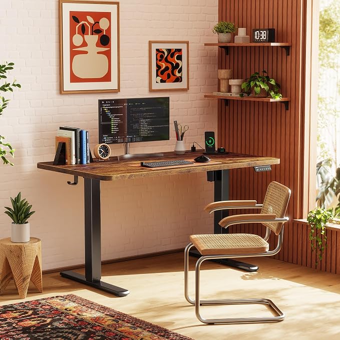 Huuger Electric Standing Desk with Power Outlets and USB-C Port, 47 X 24 Inch Height Adjustable Desk, Sit Stand Desk for Home Office, Computer & Gaming Desk with 4 Presets, Rustic Brown - Image 2