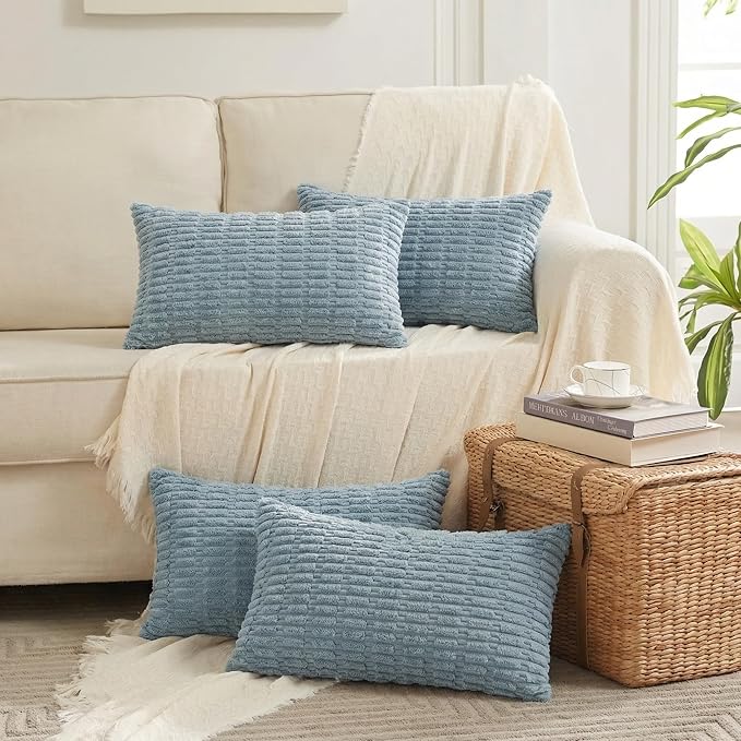 Fancy Homi 4 Packs Decorative Throw Pillow Covers for Living Room Couch Bed, Modern Farmhouse Boho Home Décor Accent Cushion Case, 24" x 12", Light Blue - Image 5