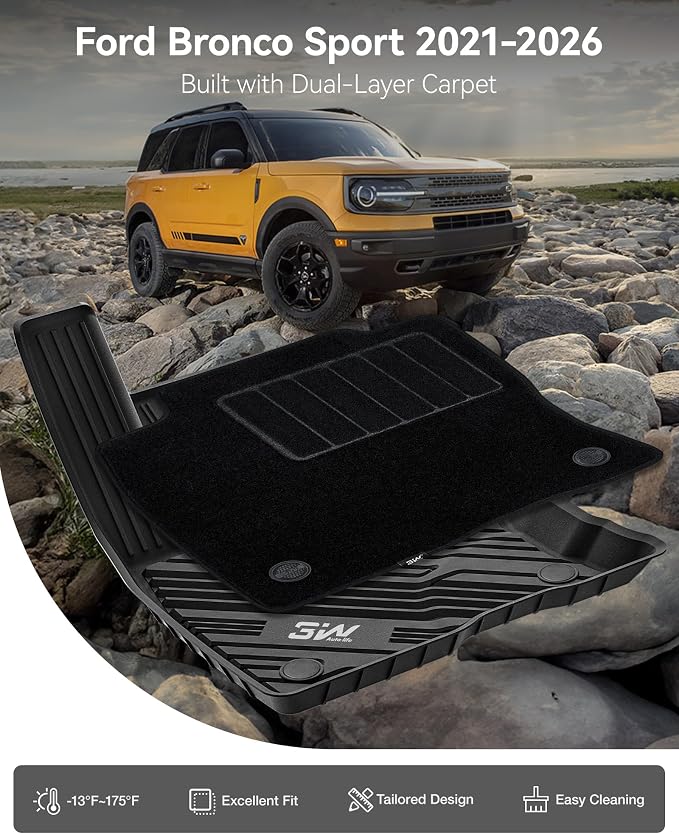3W Floor Mats & Carpets (1st and 2nd Rows) Fit for Ford Bronco Sport 2021-2025 All Weather TPE Car Accessories Custom Fit Full Set Ford Bronco Sport Car Mats (Not for Bronco & Rubberized Floor) - Image 2