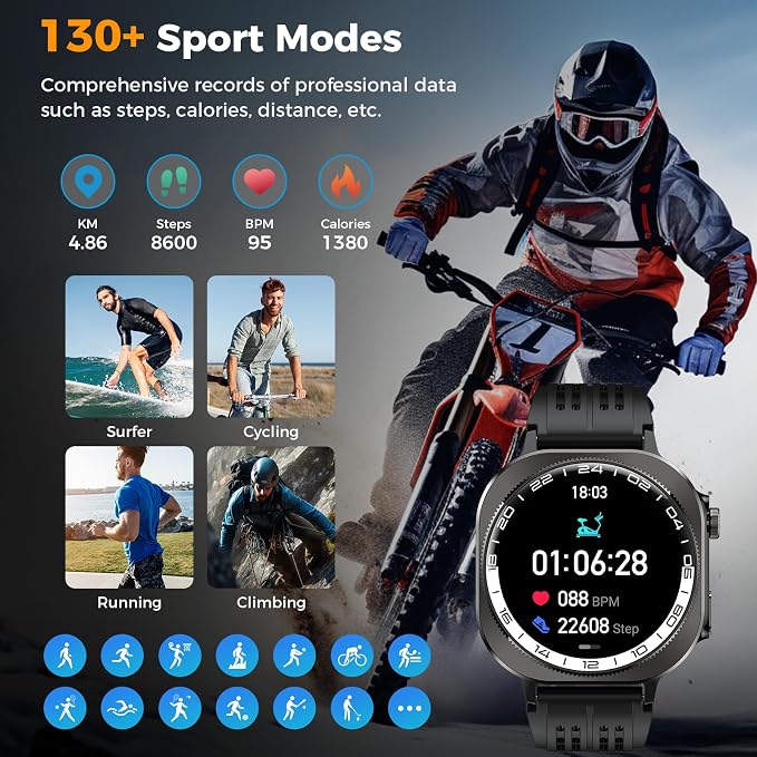 2026 Smart Watch (Answer/Make Call), 1.43" 3D-AMOLED Smartwatch for Men Women, 130+ Sports Fitness Watch, Heart Rate/Sleep Monitor, 60 Days Flashlight, IP68 Waterproof Activity Tracker Android iOS - Image 6
