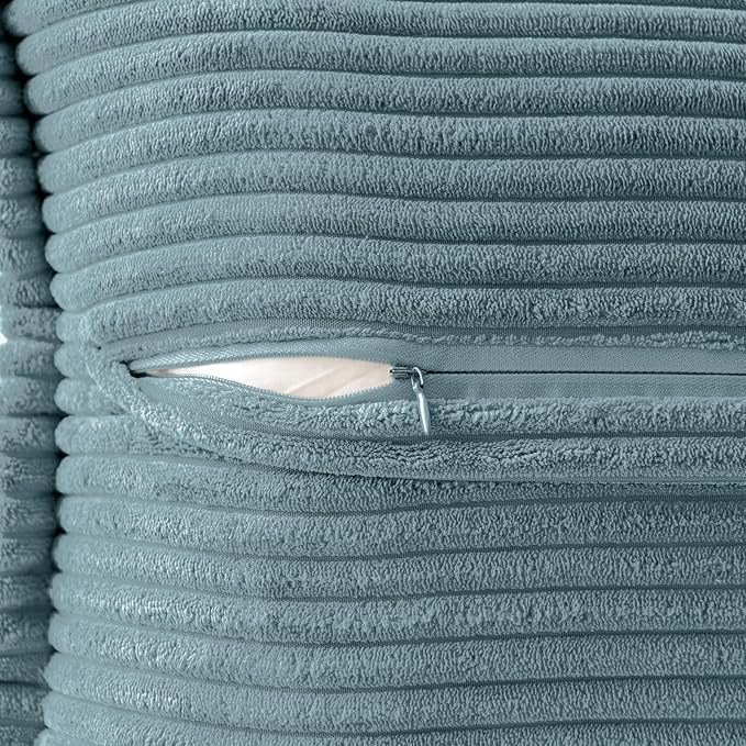 MIULEE Decorative Throw Pillow Covers for Couch Bed Livingroom 20x20 Inch Set of 2 Dusty Blue Boho Accent Throw Pllows Broadside Striped Patchwork Soft Corduroy Summer Coastal Pillowcases - Image 3