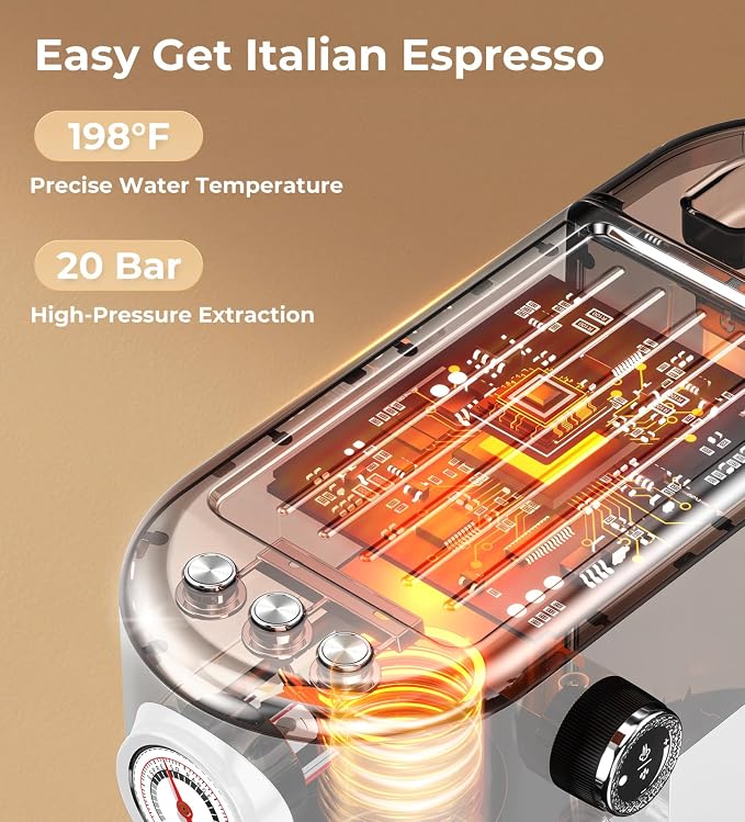 atatix 20 Bar Espresso Machine with Milk Frother, Compact Espresso Maker | Stainless Steel Coffee Machine with Precise Temp Control, 44oz Removable Water Tank for Latte, Cappuccino, White - Image 5