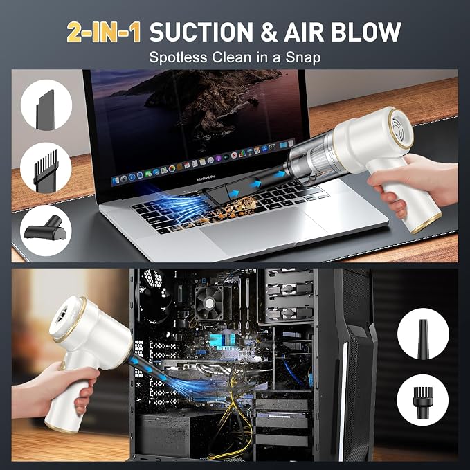 KMM Handheld Car Vacuum Cleaner, 9000PA Vacuum Cleaner & Air Duster, 120W High Power Vacuum Portable Cordless, Hand Held Vacuum Rechargeable with Multi-Nozzles & LED Light for Home, Car, Office - Image 3