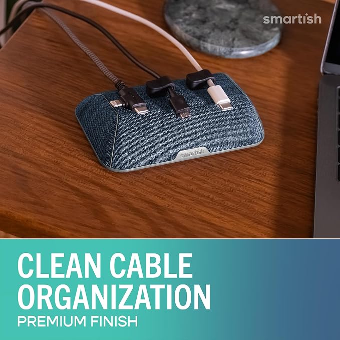 Smartish® Magnetic Cord Holder - Bigger Cable Wrangler Organizer with Magnet Clips for Charger Management on Desktop, Nightstand - Holds 6+ Cables - Blue Jeanie - Image 2
