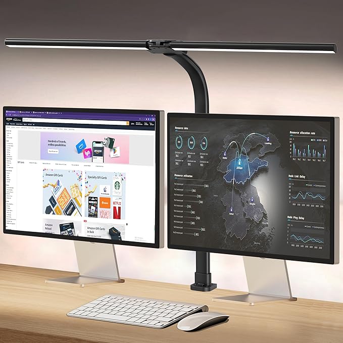 AKRRYR Led Desk Lamp for Home Office,24W Bright Eye-Caring Desk Light with Clamp,5 brightness and 5 temperatures Dimmable Workbench Task Light, Adjustable Gooseneck Table Lamp for Monitor Study(black) by AKRRYR