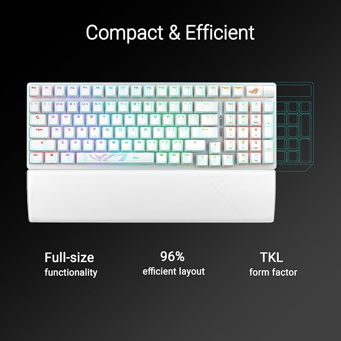 ASUS ROG Strix Scope II 96 Wireless Mechanical Gaming Keyboard – 96% Full-Size, Tri-Mode Connectivity, Hot Swappable Pre-lubed ROG NX Storm Clicky Switches, PBT Keycaps, RGB, PC/Mac Support - White - Image 2