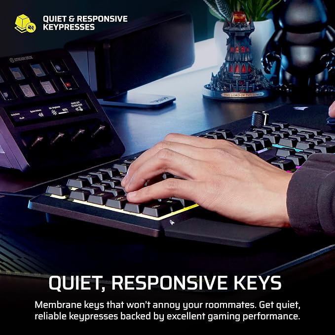 Corsair Skiff 100 Quiet RGB Wired Membrane Gaming Keyboard – QWERTY US, IP53 Spill & Dust Resistant, Responsive Keys, Media Dial – Black - Image 7