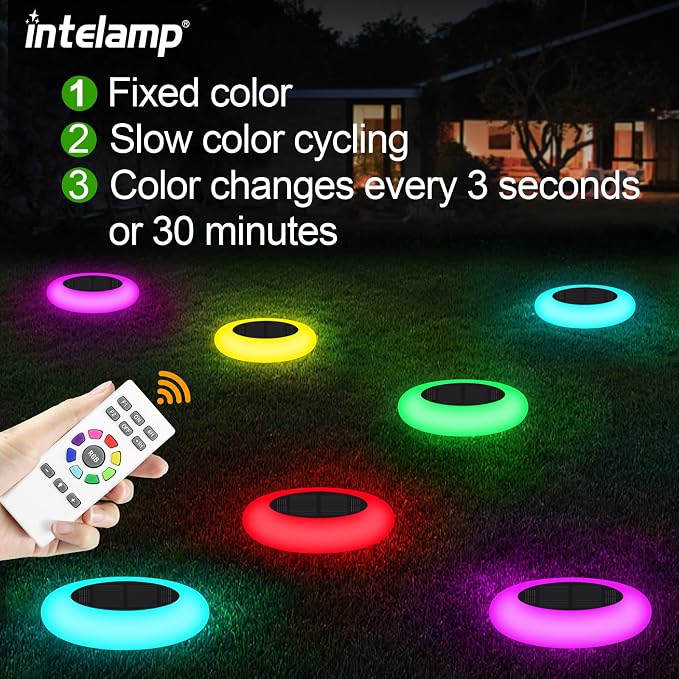 intelamp Solar Pathway Lights Outdoor, 2 Pack 9 Color Changing with Remote Control, Dusk to Dawn Solar Powered Waterproof LED Ground Lighting for House Outside Lawn Garden Yard Patio - Image 2