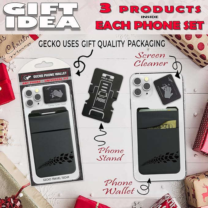 Gecko Travel Tech Double Pocket - Adhesive Card Holder - Cell Phone Pouch - Stick on Spandex Pocket - Carry Credit Cards and Cash (Gray - TIRE) - Image 5