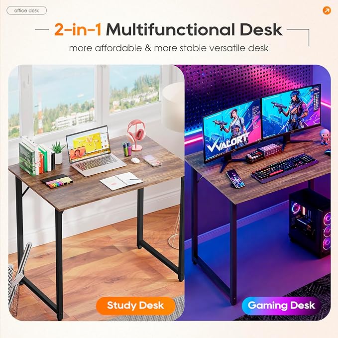 PayLessHere | 32 Inch Computer Desk | Brown | Sturdy Office Desk | Metal Frame, Adjustable Feet | Water-Resistant, Scratchproof Surface | Writing Table for Home Office or Study | Pack of 1 - Image 5