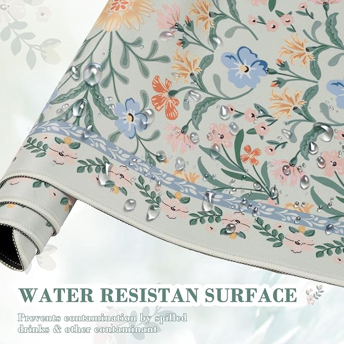 iCasso Aesthetic Desk Mat,31.5x11.8 Mouse Pads,Green Floral | Anti-Slip Mousepad with Stitched Edges, Waterproof Computer Pad, Green Desk Accessories Office Decor for Women - Image 5