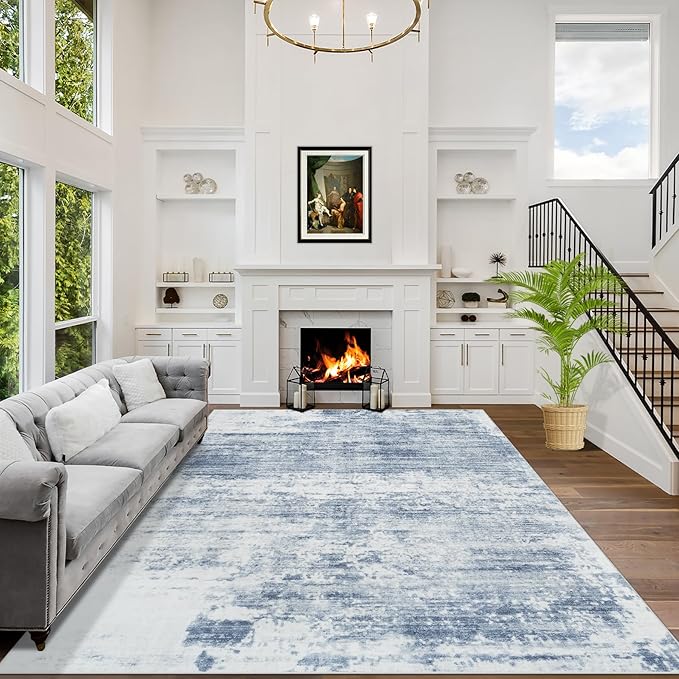 5x7 Area Rugs Washable Rug: Modern Abstract Living Room Rug Soft Anti-Skid Thin Carpet Indoor Floor Non-Shedding Carpets for Bedroom Dining Room Farmhouse Nursery Home Office - Blue White by GENTDRIZZ