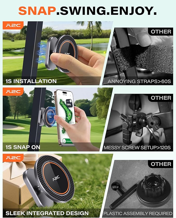 A2C Alloy Magnetic Golf Cart Phone Holder, Unique Golf Accessories for Men | Golf Gift for Men Dad Father Husband Women Golfers, Golf Accessories Essentials Gadgets Gear Stuff Fits EZGO Club Car Yamaha - Image 3