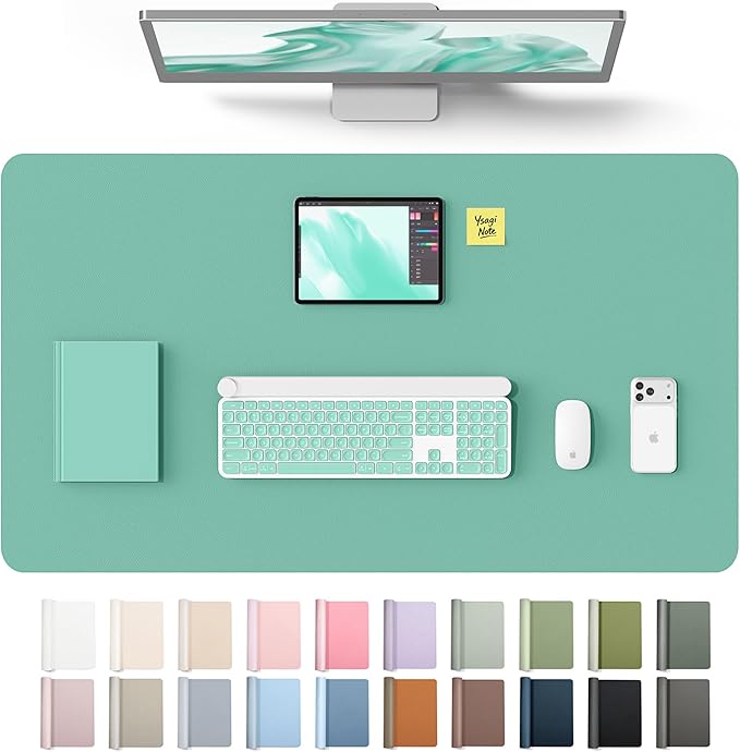 YSAGi Leather Desk Protector, Office Mat, Large Mouse Mat, Non-Slip PU Leather Blotter, Laptop Desk Mat, Waterproof Writing Pad for Office and Home(Green-Blue, 40" x 24") by YSAGi