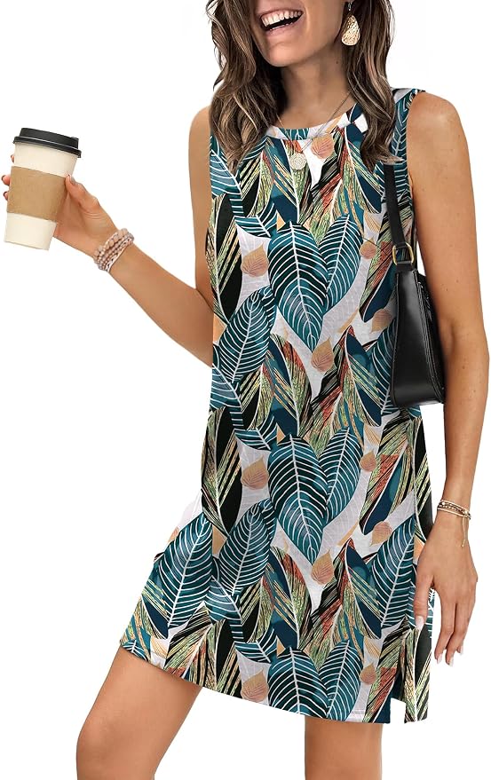 WIHOLL Casual Dresses for Women Crewneck Sleeveless Tank Dress Summer Spring Boho Vacation Clothes - Image 2