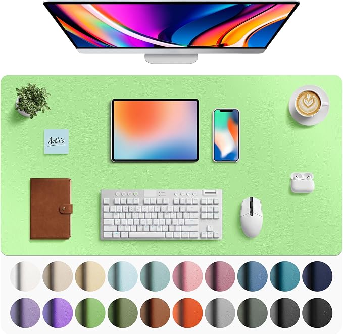 Aothia Faux Leather Desk Mat - Large Mouse Pad, Non-Slip PU Leather Blotter, Waterproof Writing Surface for Office and Home (Foam Green, 40" x 24") by AothiaSimpleNaturalUnique