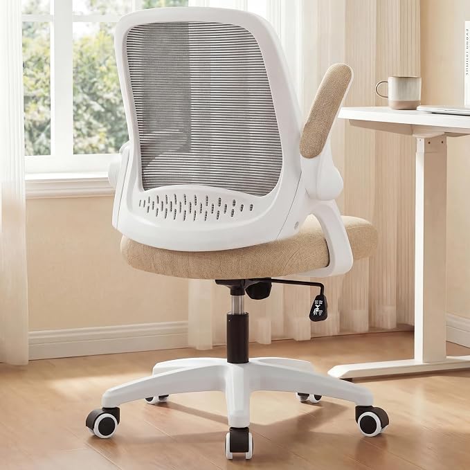 NEO CHAIR Office Desk Gaming Ergonomic Computer Chair with Lumbar Back Support Adjustable Height Swivel Rolling Wheels Flip-up Arms Mesh Chair for Home Vanity (Beige) | Lumbar Support, Height Adjustment, 360° Swivel and Rolling Base, Space-Saving Desig... by NEOCHAIR