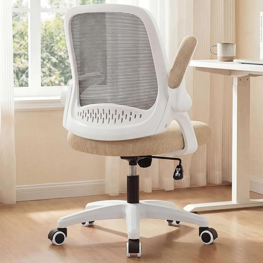 NEO CHAIR Office Desk Gaming Ergonomic Computer Chair with Lumbar Back Support Adjustable Height Swivel Rolling Wheels Flip-up Arms Mesh Chair for Home Vanity (Beige) | Lumbar Support, Height Adjustment, 360° Swivel and Rolling Base, Space-Saving Desig... by NEOCHAIR
