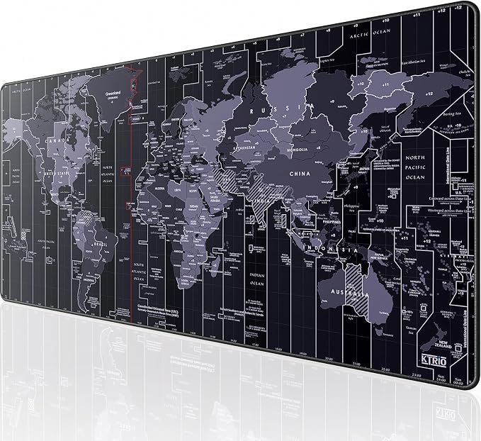 KTRIO Large Gaming Mouse Pad, Desk Mat, 31.5 x 15.7 in, World Map, XXL | Smooth Micro-Weave Surface, Artistic Pattern Design, Non-Slip Rubber Base, Durable Stitched Edges, Office & Home Use by KTRIO