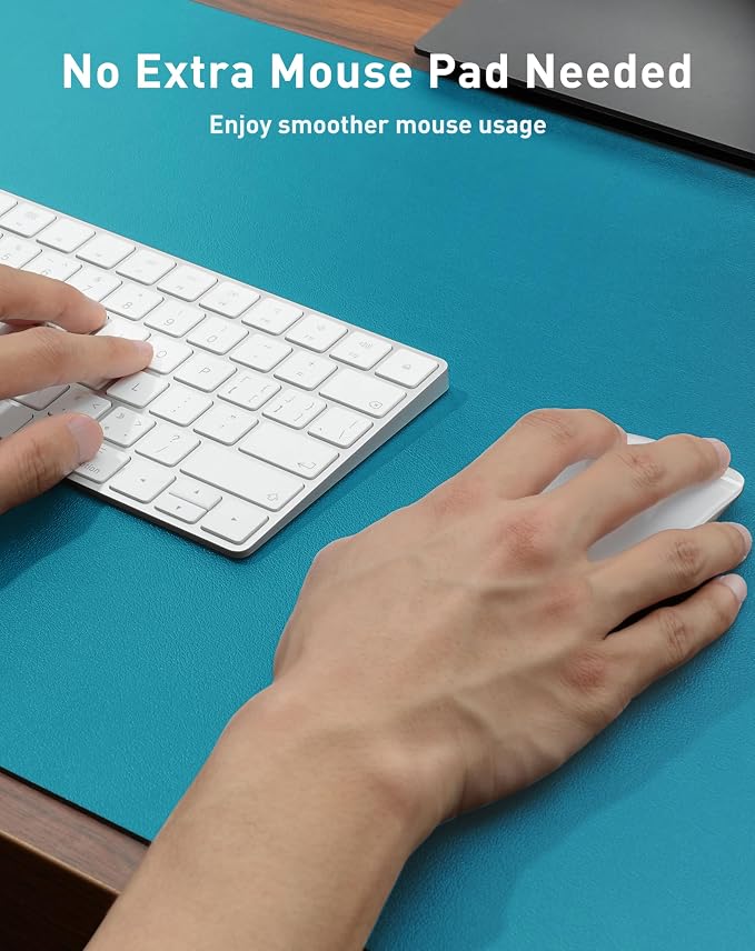 Aothia Faux Leather Desk Mat - Large Mouse Pad, Non-Slip PU Leather Blotter, Waterproof Writing Surface for Office and Home (Turquoise, 42" x 17") - Image 4