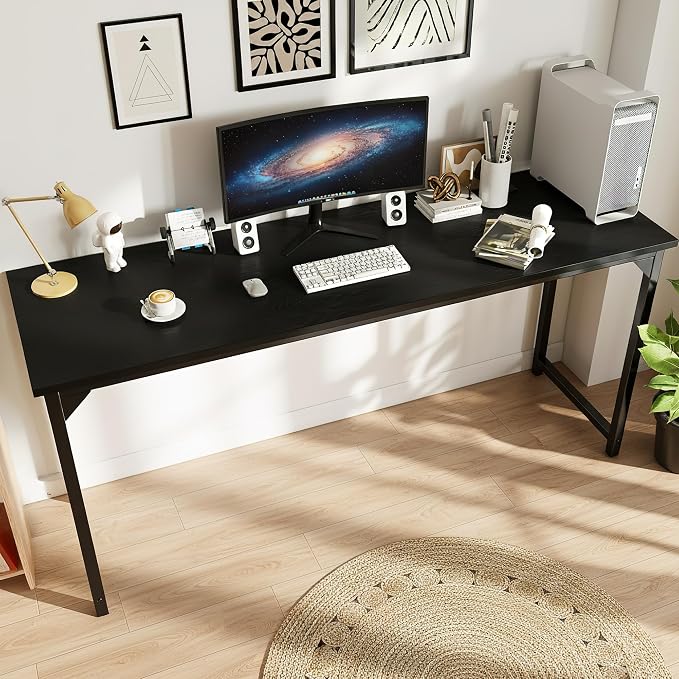 OLIXIS 63 Inch Computer Office Desk for Small Spaces, Writing Gaming Work Desk Modern Study Table with Storage Bag & Headphone Hook Home Bedroom, Black | Computer Writing Workstation, Strong Metal Frame, Small Spaces Home Bedroom Dorm, Black - Image 5
