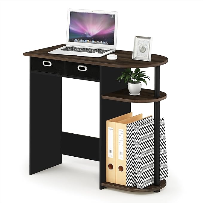 Furinno GO GREEN Desk, 31.5" Wide Gaming Desk with 2 Side Shelves and Storage Bins, Computer Desk, Office Desk for Home Office, Study Room, Dorm, Bedroom, Columbia Walnut by Furinno-FitsYourSpaceFitsYourBudget