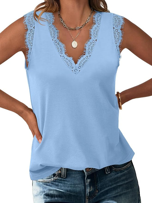 ANRABESS Womens Lace Trim Tank Tops V Neck Sleeveless Shirts 2026 Summer Casual Trendy Dressy Cami Top by ANRABESS