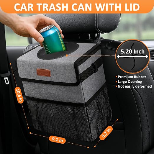 Vankor Car Trash Can Trash Bag Bin Hanging Waterproof Automotive Car Garbage Cans Leak Proof Vehicle Trash Can Grey - Image 2