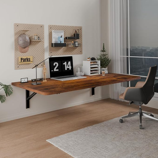 IAE 36x22in Floating Fold Desk,Wall-Mounted Folding Computer Table,Rustic | Study Table with Shelf Brackets,Foldable Down Shelf with Engineered Wood,Fold Computer Desk for Small Apartment,Holds 502 lb by IAE