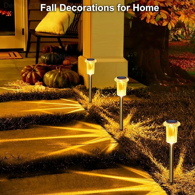DenicMic Solar Halloween Lights Outdoor 10 Pack Fall Decorations for Home | Stake Lights for Yard Pathway Garden Walkway Driveway Patio Lawn, Auto On/Off Orange LED Autumn/Halloween Decor Waterproof - Image 8