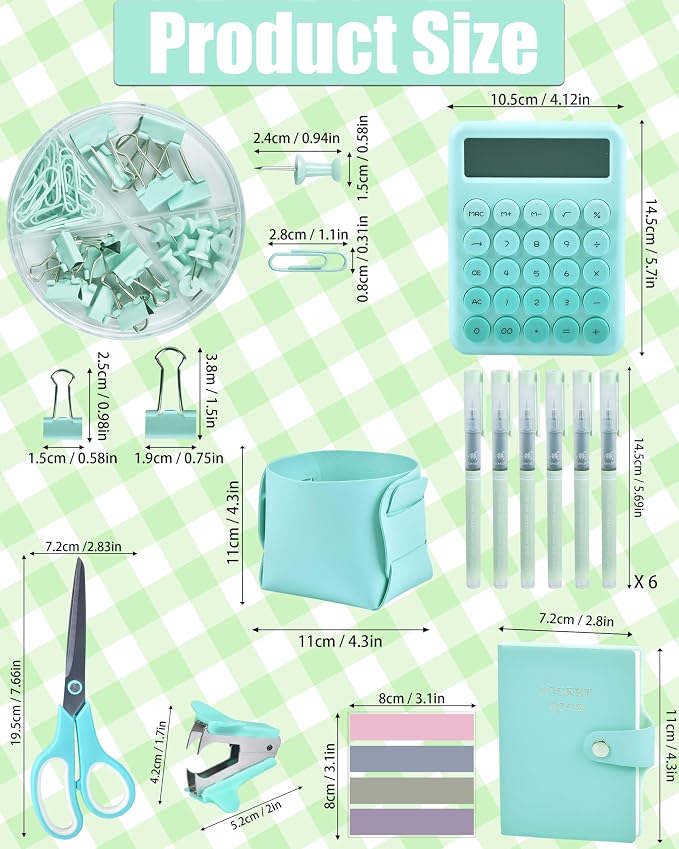 LXEVIHK 21Pcs Green and Blue Desk Organizers and Accessories With Mesh Desk Organizer and 360°Rotating Pen Holder and a Lot of Office Green Office Supplies Beautifully Presented in a Gift Box - Image 6