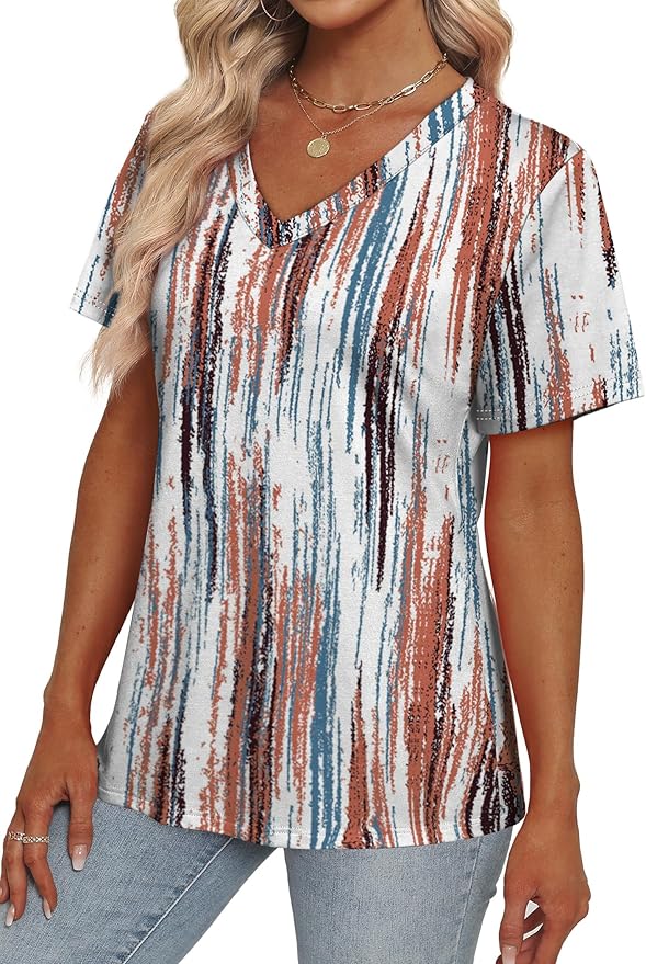 Alaroo Womens Summer Tops 2026 V Neck Short Sleeve Shirts Trendy Dressy Casual Vacation Outfits Printed - Image 3