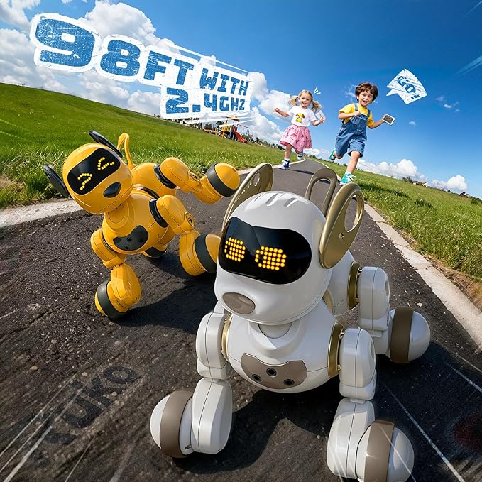 Ruko 18011 Smart Robot Dog, Interactive Puppy with 30 LED Expressions | Programmable Robot Pet, 2.4GHz Remote & Gesture Control, Head Touch Sensor, Barks, Pees, Spins, Toy for Kids Age 3+ - Image 4