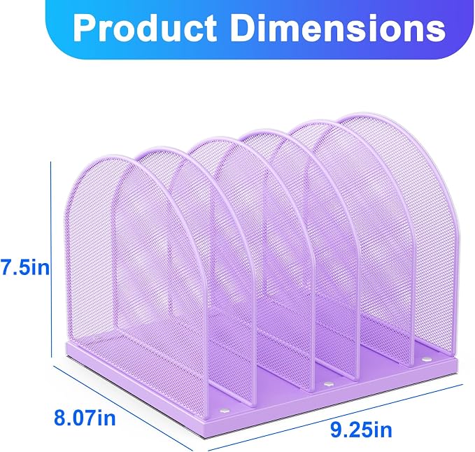 gianotter Desktop File Organizer with 5 Compartments | Desk Organizer Paper Organizer for Desk Workspace Organizers for Office Supplies (Purple, Upright Style) - Image 3