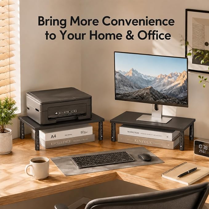 OPNICE Desk Organizers and Accessories, Adjustable Computer Monitor Stand Riser, Laptop Stand for Desk, Office Desk Accessories & Workspace Organizers for Home Office, Black-2P - Image 6