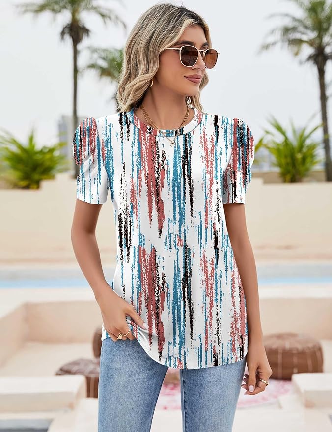 Ivicoer Puff Short Sleeve Shirt for Women Eyelet Tops Summer Crewneck Blouse Loose Fit S-XXL - Image 2